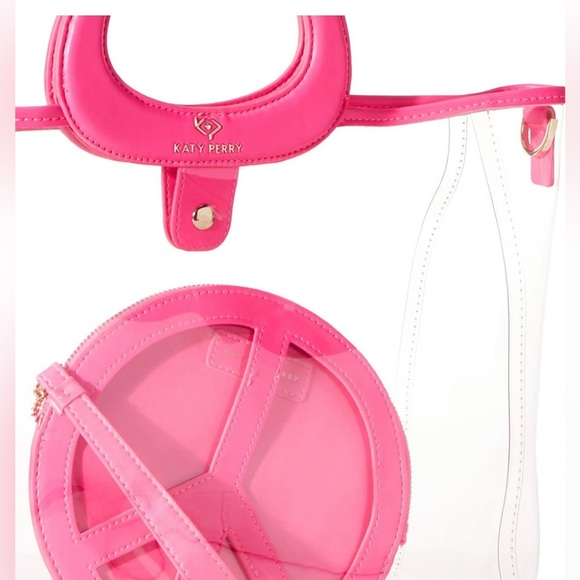 Katy Perry Clear Tote Pink Double Top Handles Jelly Tote With Peace Wristlet - Picture 3 of 11